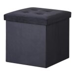 Coffre de rangement pouf pliable velours - noir
