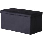 Coffre de rangement pouf pliable - velours - 76cm - noir - 1 place - contemporain
