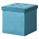 Coffre de rangement pouf pliable velours - blanc