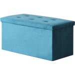 Coffre de rangement pouf pliable velours - marque - mod�le - bleu vert - blanc