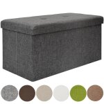 Pouf coffre de rangement xxl pliante dunedesign - gris - tissu - 80l