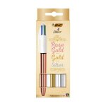 Coffret de 3 stylos bille bic 4 couleurs shine pointe moyenne rtractable or / argent / or rose