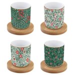Coffret de tasses  caf - easylife - floral fantasy - porcelaine - sous - tasses en bois - 110ml