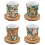 Coffret 4 tasses a cafe en porcelaine sous tasses en bois namibia - easylife