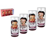 Coffret 4 verres paillettes betty boop - verre plat - compatibilit� lave - vaisselle - 4 pi�ces