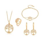 Collier - femme - chane et pendentif - arbre de vie - cristal - blanc - plaqu or jaune 585 / 1000 - ...