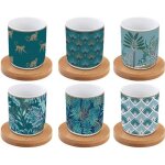 Coffret 6 tasses a cafe en porcelaine sous tasses en bambou coffee mania jungle - easylife