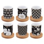 Coffret 6 tasses a cafe en porcelaine sous tasses en bois art deco flowers - easylife