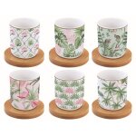 Coffret 6 tasses a cafe en porcelaine sous tasses en bambou wild tropical - easylife