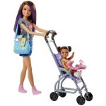 Coffret barbie famille - skipper baby - sitter et sa poussette - figurine de fillette brune - accessoires ...