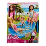 Coffret barbie - piscine de reve avec toboggan rose + poupee glamour blonde - accessoire - set jouet ...