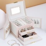 Coffret à bijoux avec 2 tiroirs coffre à bijoux verrouillable avec miroir boîte de voyage portable doublure ... Coffret à bijoux avec 2 tiroirs coffre à bijoux verrouillable avec miroir boîte de voyage portable doublure ...