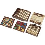 Coffret en bois - cayro - 5 jeux - jeu de loie petits chevaux checs dames et backgammon