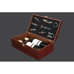 Coffret bois laqu prestige avec accessoires sommelier et 2 bouteilles de vins