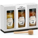 Coffret cadeau 3 miels de france et cuillre  miel - coffret cadeau 3x125g