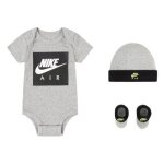 Coffret cadeau b�b� nike air garcon ensemble v�tement body bonnet et chaussons gris et blanc et swoosh ...