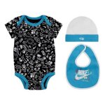 Coffret cadeau b�b� nike graphic garcon ensemble v�tement body bavoir et chaussons marine blanc et bleu ...