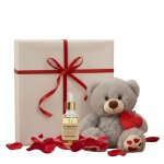Coffret cadeau femme : peluche grise 25 cm &amp huile damande bio - douceur &amp d�tente - couleur:gris ...