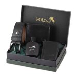 Coffret cadeau homme - polo air - portefeuille ceinture porte - cartes parfum 50ml - cuir noir - 4 pi�ces ...