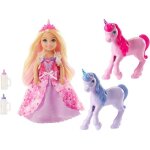 Coffret cadeau mini - poupe chelsea princesse barbie dreamtopia - rose - 2 bbs licornes - accessoires ...