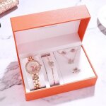 Coffret cadeau montre femme fille - coffret de luxe montre � quartz - cygne - boucles doreilles bague ...