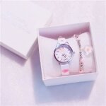 Coffret cadeau - montre fille enfant jeune ado bracelet en cuir blanc + bracelet mignon - diamtre 28mm ...