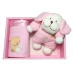 Coffret cadeau de naissance nouveau né bébé doudou peluche chien + plaid baby - bow Coffret cadeau de naissance nouveau né bébé doudou peluche chien + plaid baby - bow