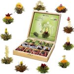 Coffret cadeau de th� fleuri abloom en bo�te bois - 12 pi�ces de th� vert blanc et noir