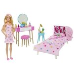 Coffret la chambre de poupe barbie - rose - accessoires de jeu colors - pyjama et chaussons duveteux ...