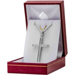 Coffret collier homme grande croix en argent 925 rhodié avec brillants et chaine de 50cm Coffret collier homme grande croix en argent 925 rhodié avec brillants et chaine de 50cm