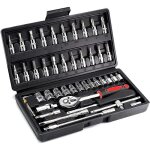 Coffret douille 1 4 cl  cliquet rversible et embouts de tournevis et barres d?extension 46 pices