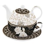 Ensemble à thé - easylife - art deco flowers - 350ml tasse - 350ml théière - porcelaine Ensemble à thé - easylife - art deco flowers - 350ml tasse - 350ml théière - porcelaine
