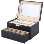 Coffret � montre bo�te en cuir avec serrure pr�sentoir double couche pour rangement 20 montres cadeau ...