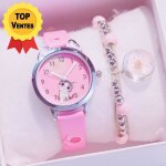 Montre fille et bracelet - organgonfand - chat rose tanche - mouvement quartz original
