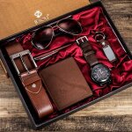 Coffret montre homm portefeuille portefeuille 6pcs hommes cadeau ceinture set (cadeau danniversaire)
