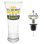 Coffret verre pastis la vie en jaune + bec verseur