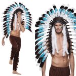 Coiffe dindien - boland - indien - adulte - motifs aztques - plumettes blanches