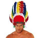 Coiffe indien plumes - accessoire pour jouer au chef indien - rouge - mixte - adulte