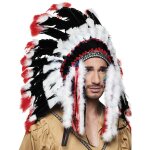 Coiffe de plumes apache noire et rouge - boland - indien - accessoire de dguisement