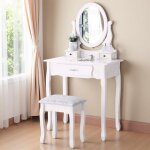 Coiffeuse avec 1 miroir et 3 tiroirs banc tabouret coiffeuse rembourr� maquillage coiffeuses bois blanc ...
