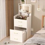 Coiffeuse 3 - en - 1 compacte 60�118�40 cm blanche ? miroir relevable + tabouret + rangement plateau ...