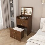 Coiffeuse 3 - en - 1 compacte 60�118�40 cm ? miroir relevable + tabouret + rangement verre transparent ...