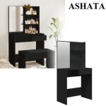 Coiffeuse - ashata - avec miroir noir - 745x40x141 cm - bois dingnierie - 1 tiroir
