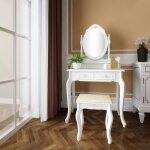 Coiffeuse commode moderne concise  4 tiroirs avec miroir amovible  rotation de 360 degrs blanche