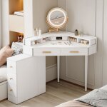 Coiffeuse dangle coiffeuse moderne avec miroir rotatif � led lumi�re r�glable table de maquillage 5 tiroirspor ...