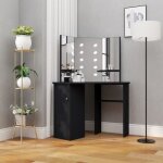 Coiffeuse dangle - noir - 111x54x1415 cm - mdf et mlamine - miroir 3 panneaux - led inclus
