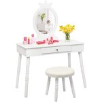 Costway coiffeuse enfant avec tiroir et tabouret table de maquillage de filles style princesse europenne ...