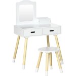 Coiffeuse enfant design scandinave - tabouret inclus - 2 tiroirs, niche, miroir - bois pin mdf blanc ... Coiffeuse enfant design scandinave - tabouret inclus - 2 tiroirs, niche, miroir - bois pin mdf blanc ...