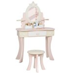 Coiffeuse enfant fille maquillage 2en1 miroir acrylique 7 accessoires 598x296x898cm rose