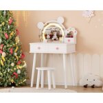 Coiffeuse enfant forme dours avec miroir led?table de maquillage princesse en bois avec tiroirs tabouret ...